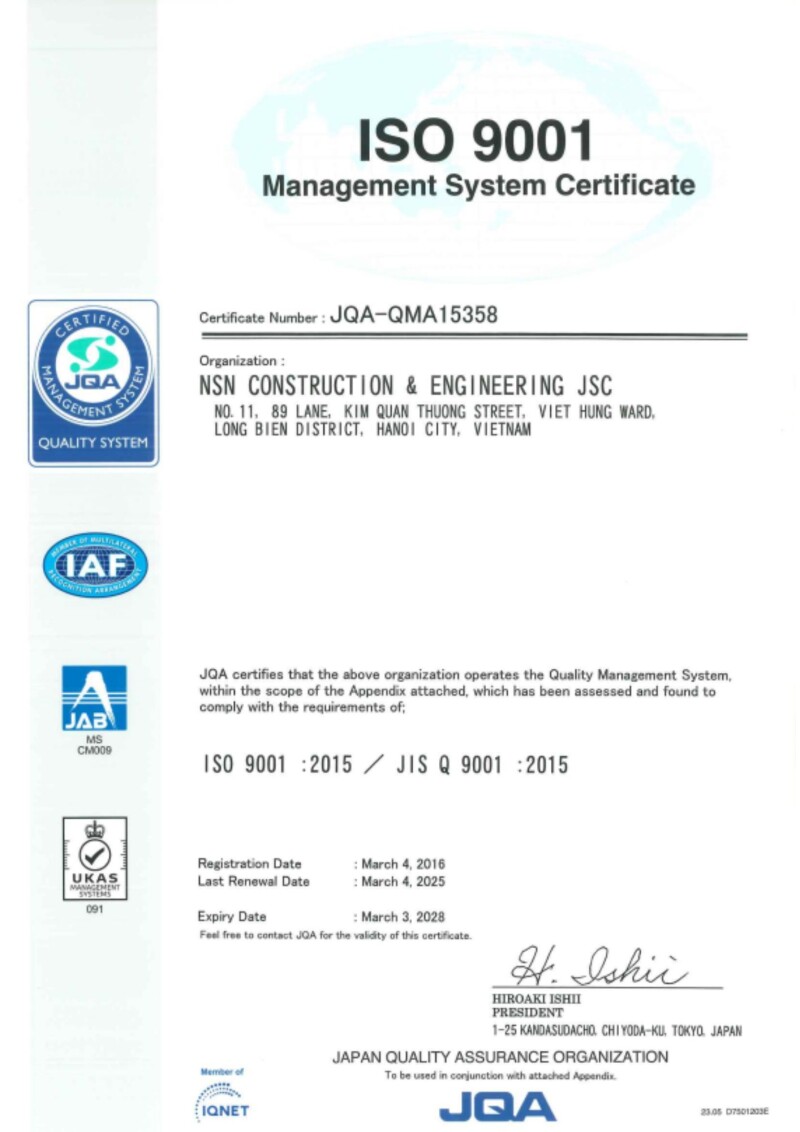 ISO 9001:2015 certificate