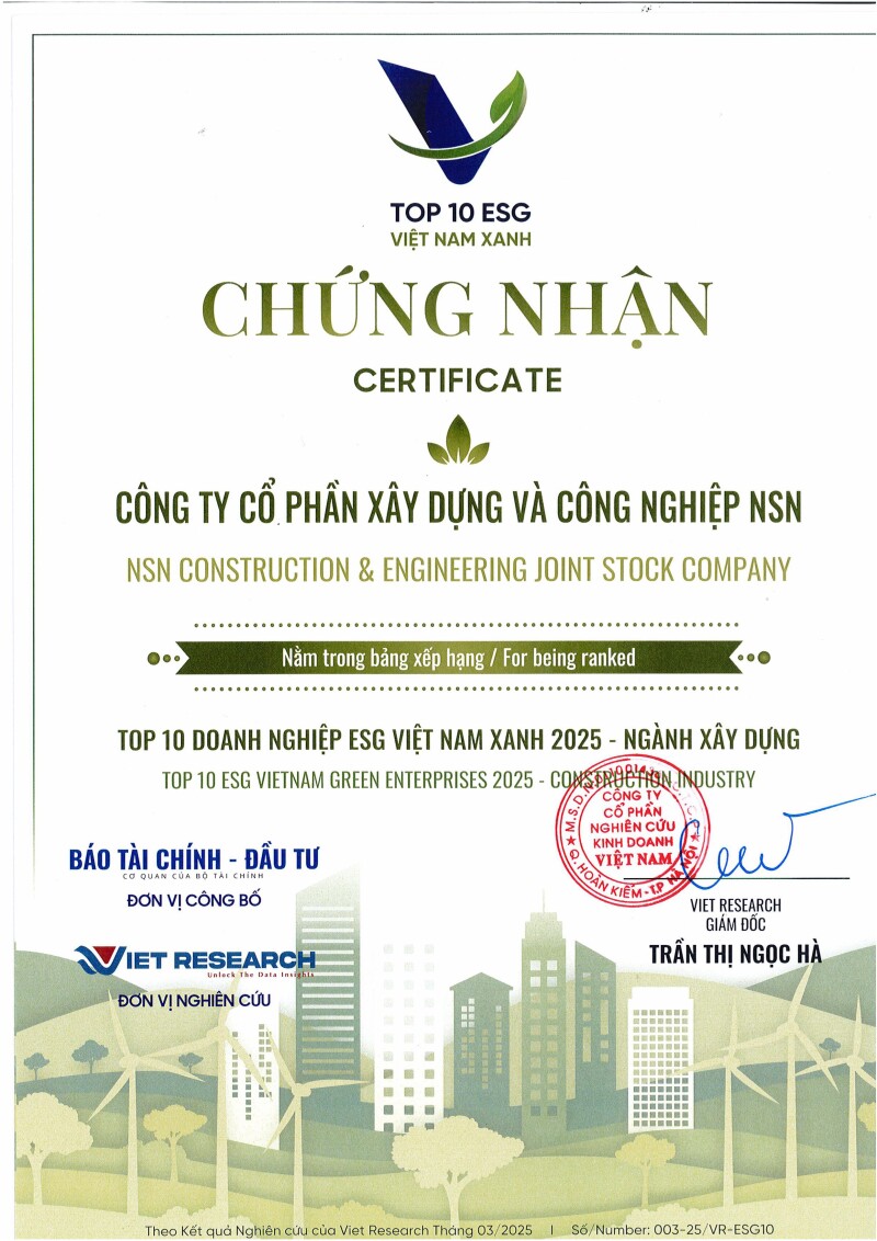 Top 10 ESG Vietnam Green Enterprises 2025 - Construction Industry